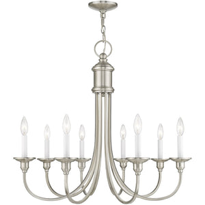 HomeRoots Eight Light Dimmable Chandelier - Modern Steel Shades for Stylish, Customizable Illumination in Any Room 687714