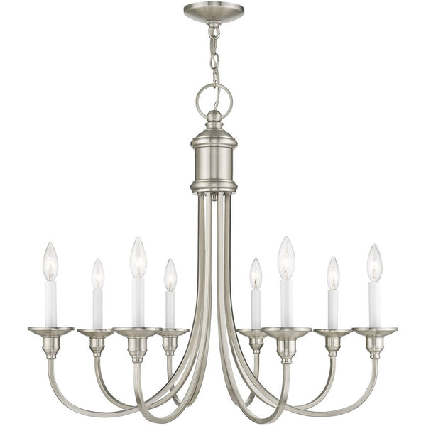 HomeRoots Eight Light Dimmable Chandelier - Modern Steel Shades for Stylish, Customizable Illumination in Any Room 687714