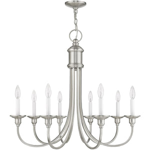 HomeRoots Eight Light Dimmable Chandelier - Modern Steel Shades for Stylish, Customizable Illumination in Any Room 687714