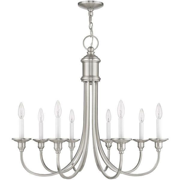 HomeRoots Eight Light Dimmable Chandelier - Modern Steel Shades for Stylish, Customizable Illumination in Any Room 687714