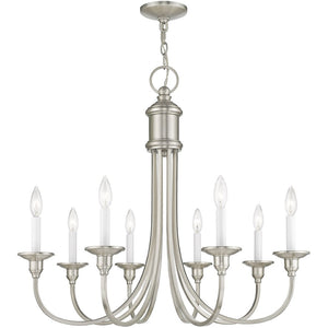 HomeRoots Eight Light Dimmable Chandelier - Modern Steel Shades for Stylish, Customizable Illumination in Any Room 687714