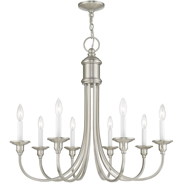 HomeRoots Eight Light Dimmable Chandelier - Modern Steel Shades for Stylish, Customizable Illumination in Any Room 687714