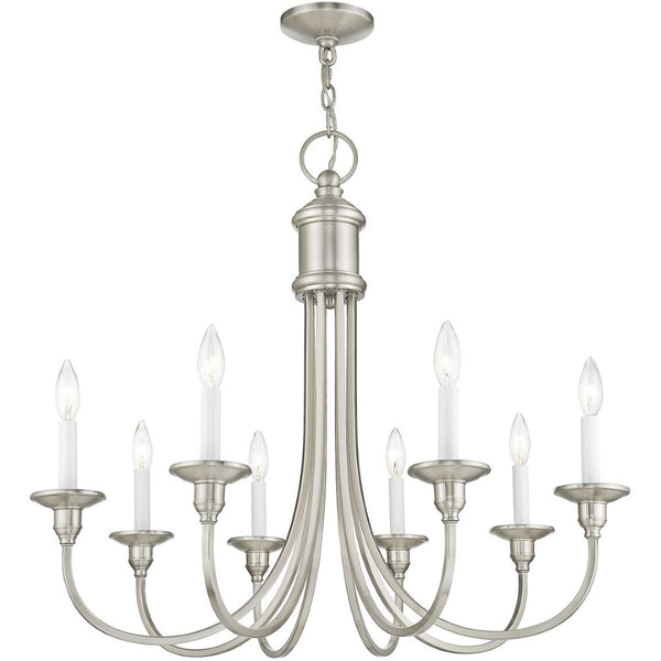 HomeRoots Eight Light Dimmable Chandelier - Modern Steel Shades for Stylish, Customizable Illumination in Any Room 687714
