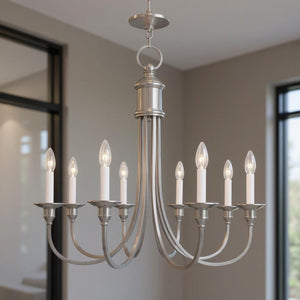 HomeRoots Eight Light Dimmable Chandelier - Modern Steel Shades for Stylish, Customizable Illumination in Any Room 687714