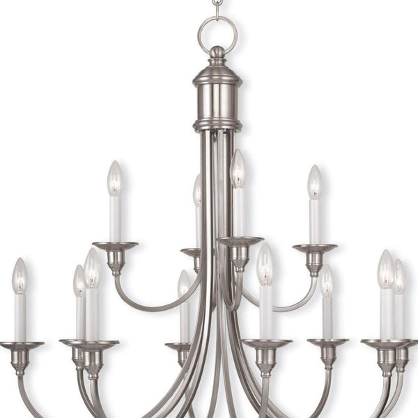 HomeRoots Twelve Light Dimmable Chandelier with Cylindrical Shades - Modern Elegance for Any Room Decor 687715