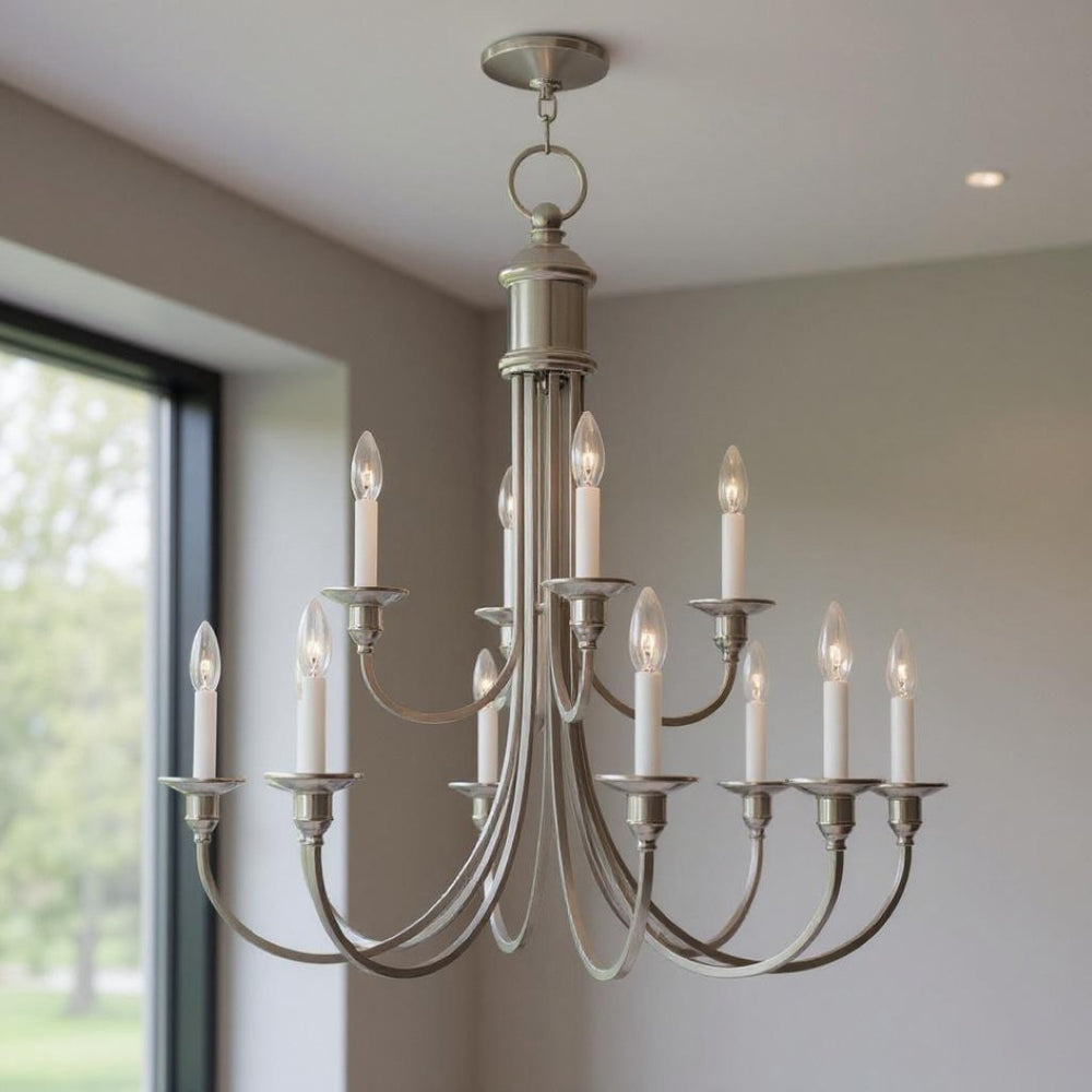 HomeRoots Twelve Light Dimmable Chandelier with Cylindrical Shades - Modern Elegance for Any Room Decor 687715