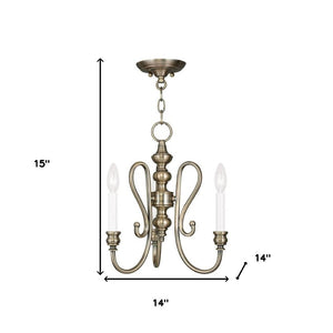 HomeRoots Antiqued Brass Three-Light Dimmable Chandelier with Cylindrical Shades for Modern Elegance & Warmth 687716