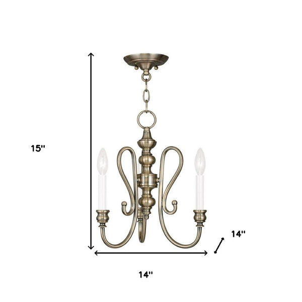 HomeRoots Antiqued Brass Three-Light Dimmable Chandelier with Cylindrical Shades for Modern Elegance & Warmth 687716