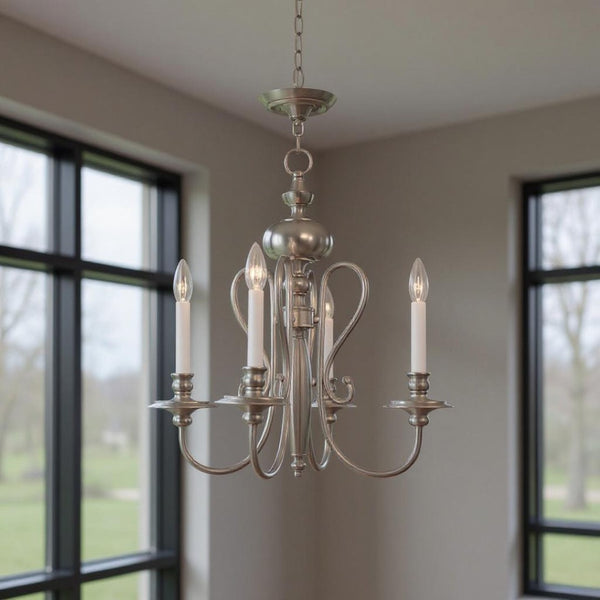 HomeRoots Four Light Dimmable Chandelier - Modern Steel Design for Ambient Illumination in Any Space 687717