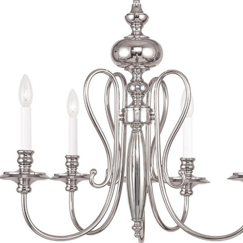 HomeRoots Nickel Modern Five-Light Dimmable Chandelier with Soft Drum Shades for Stylish Home Illumination 687718