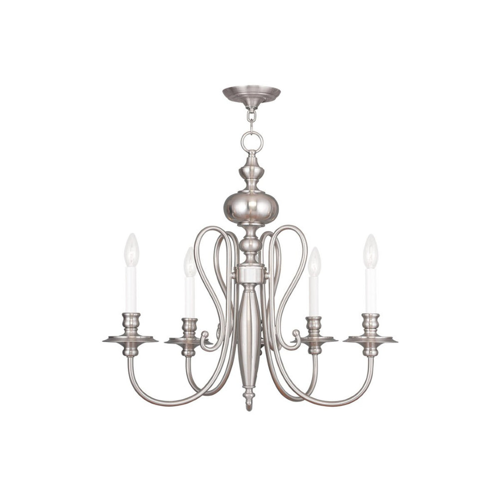 HomeRoots Nickel Five-Light Dimmable Chandelier - Elegant Cylinder Shades for Modern Spaces & Warm Illumination 687719