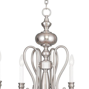 HomeRoots Nickel Five-Light Dimmable Chandelier - Elegant Cylinder Shades for Modern Spaces & Warm Illumination 687719