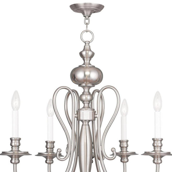 HomeRoots Nickel Five-Light Dimmable Chandelier - Elegant Cylinder Shades for Modern Spaces & Warm Illumination 687719