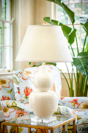 Chelsea House Fulton Double-Gourd Vase Lamp In Cream Crackle Glaze With Acrylic Base & Antique Brass Accents, 31.5" 68772