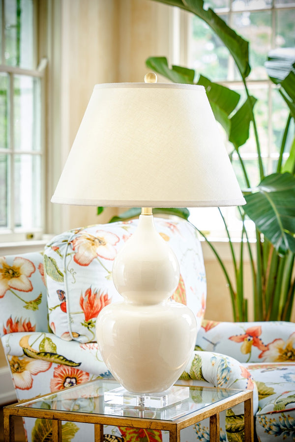 Chelsea House Fulton Double-Gourd Vase Lamp In Cream Crackle Glaze With Acrylic Base & Antique Brass Accents, 31.5" 68772