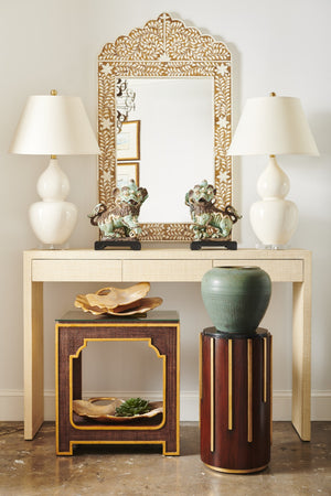 Chelsea House Fulton Double-Gourd Vase Lamp In Cream Crackle Glaze With Acrylic Base & Antique Brass Accents, 31.5" 68772