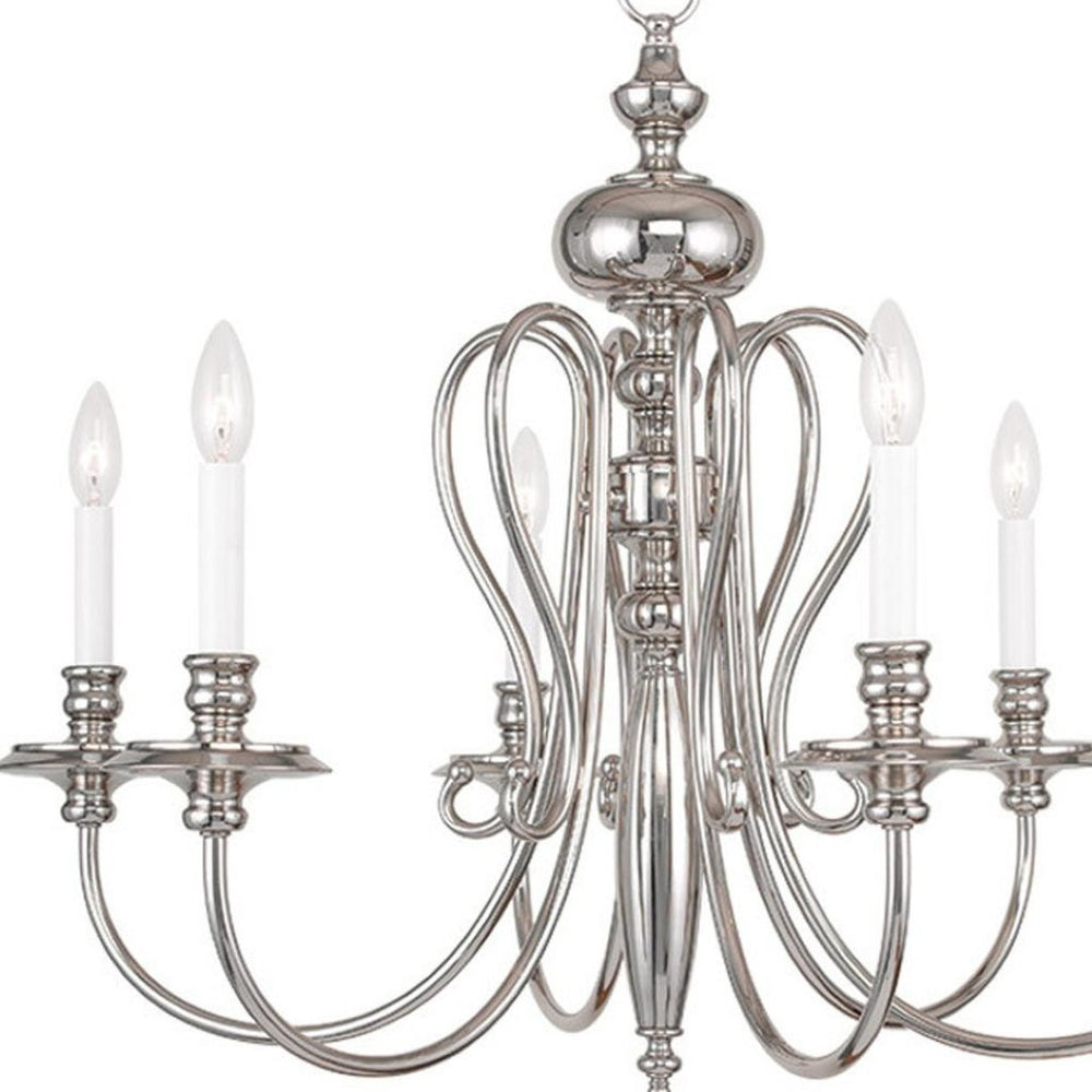 HomeRoots Nickel Elegant Six-Light Dimmable Chandelier with Stylish Cylinder Shades for Modern Interiors 687720