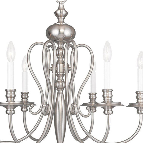 HomeRoots Six Light Dimmable Chandelier – Elegant Cylinder Shades for Modern Spaces, Versatile Installation Options 687721