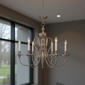HomeRoots Six Light Dimmable Chandelier – Elegant Cylinder Shades for Modern Spaces, Versatile Installation Options 687721
