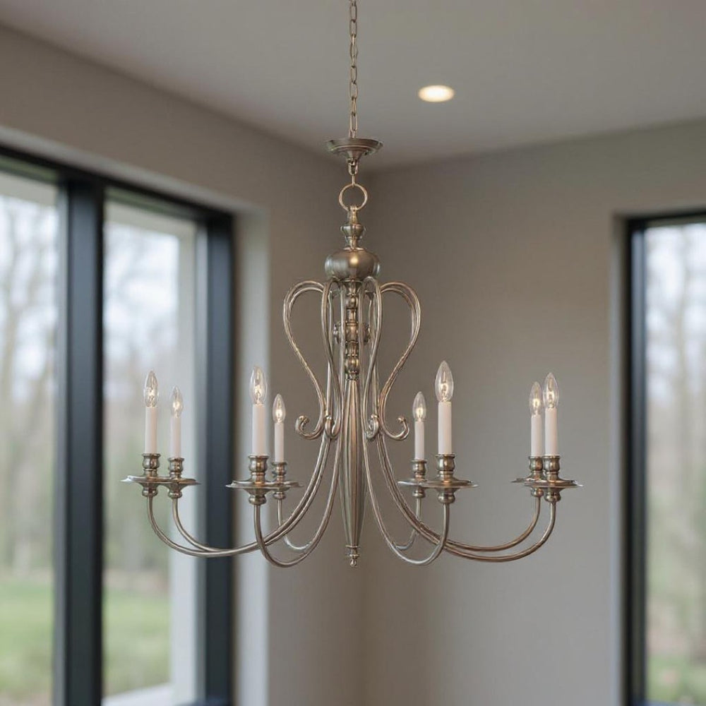 HomeRoots Eight Light Dimmable Chandelier - Modern Cylindrical Shades, Adjustable Ambiance for Any Room 687724