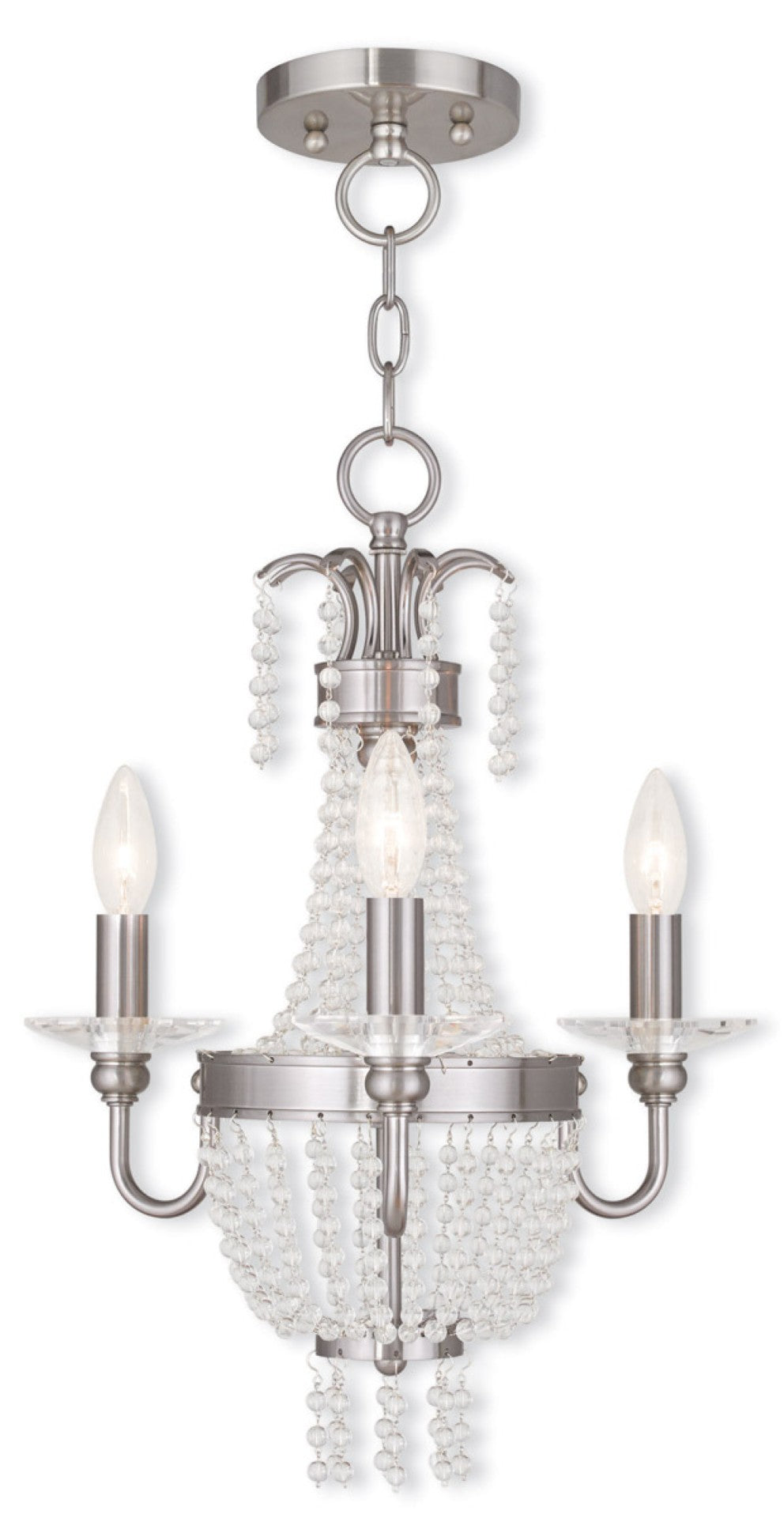HomeRoots Nickel Dimmable Three-Light Chandelier with Unique Shades - Elegant Metal Design for Any Space 687727