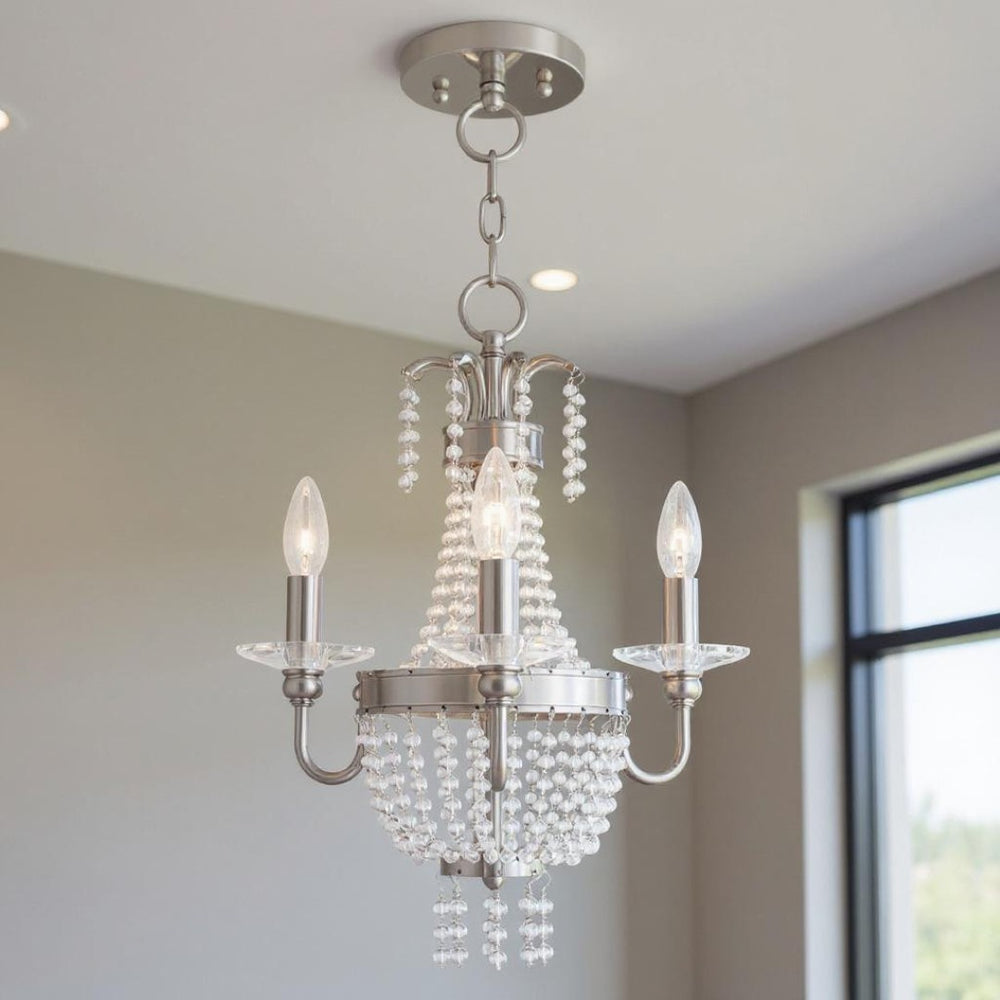 HomeRoots Nickel Dimmable Three-Light Chandelier with Unique Shades - Elegant Metal Design for Any Space 687727