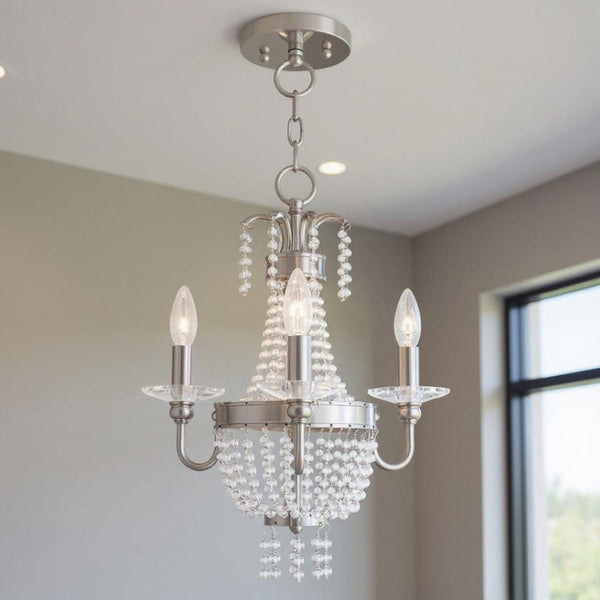 HomeRoots Nickel Dimmable Three-Light Chandelier with Unique Shades - Elegant Metal Design for Any Space 687727