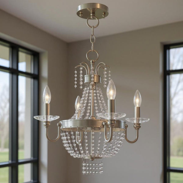 HomeRoots Four Light Dimmable Chandelier - Modern Cylinder Shades, Steel Frame, Perfect for Any Space! 687729