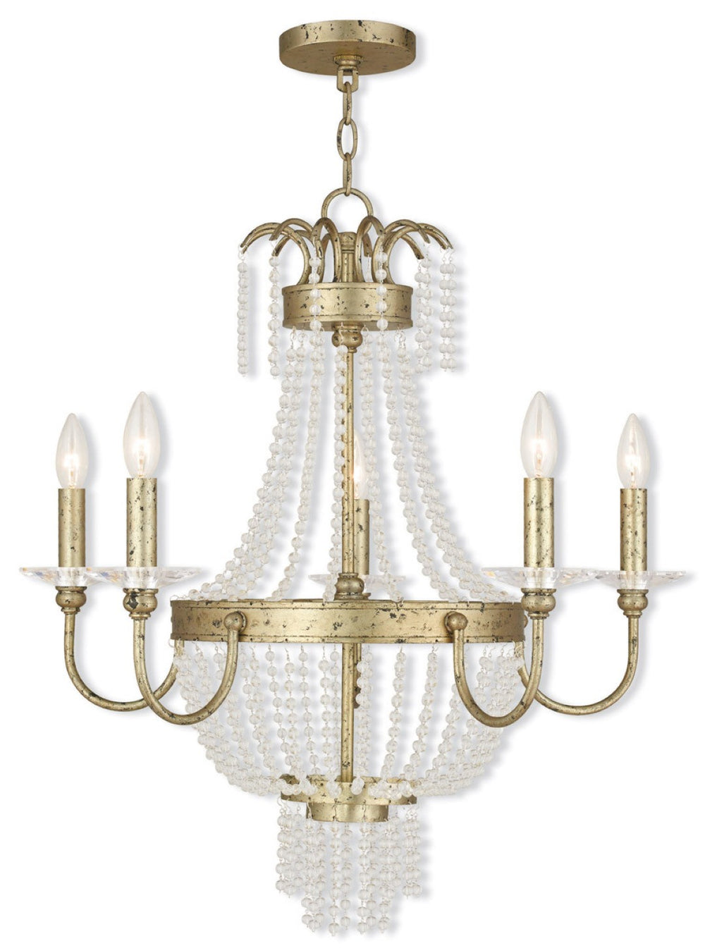 HomeRoots Gold Five-Light Dimmable Chandelier - Modern Elegance with Cylindrical Steel Shades for Any Room 687730