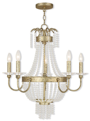 HomeRoots Gold Five-Light Dimmable Chandelier - Modern Elegance with Cylindrical Steel Shades for Any Room 687730