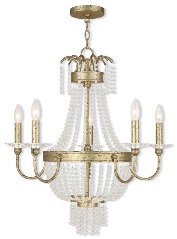 HomeRoots Gold Five-Light Dimmable Chandelier - Modern Elegance with Cylindrical Steel Shades for Any Room 687730