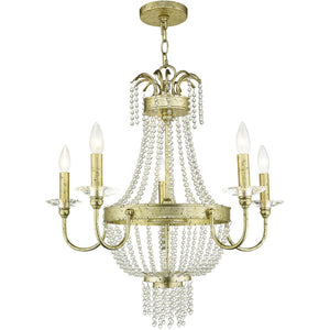 HomeRoots Gold Five-Light Dimmable Chandelier - Modern Elegance with Cylindrical Steel Shades for Any Room 687730