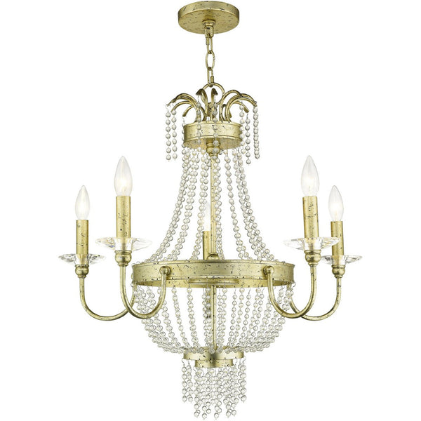HomeRoots Gold Five-Light Dimmable Chandelier - Modern Elegance with Cylindrical Steel Shades for Any Room 687730