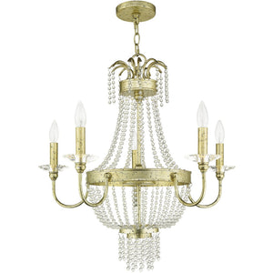 HomeRoots Gold Five-Light Dimmable Chandelier - Modern Elegance with Cylindrical Steel Shades for Any Room 687730
