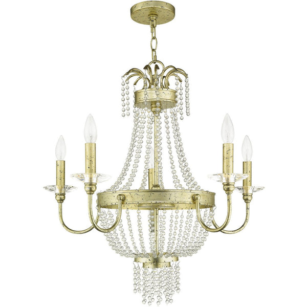 HomeRoots Gold Five-Light Dimmable Chandelier - Modern Elegance with Cylindrical Steel Shades for Any Room 687730