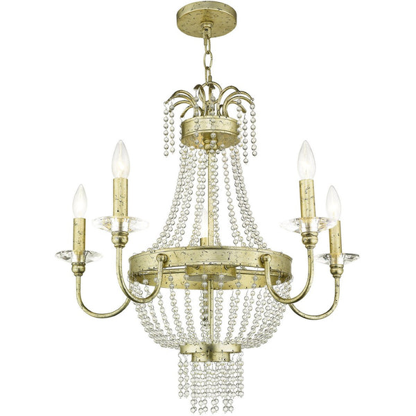 HomeRoots Gold Five-Light Dimmable Chandelier - Modern Elegance with Cylindrical Steel Shades for Any Room 687730