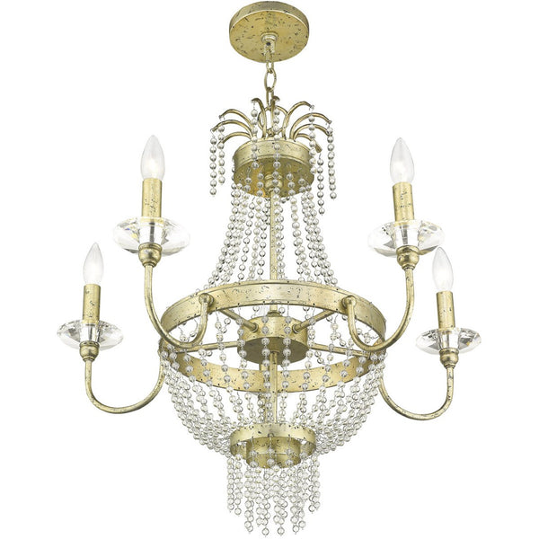 HomeRoots Gold Five-Light Dimmable Chandelier - Modern Elegance with Cylindrical Steel Shades for Any Room 687730