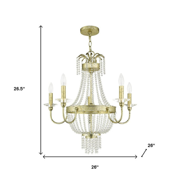 HomeRoots Gold Five-Light Dimmable Chandelier - Modern Elegance with Cylindrical Steel Shades for Any Room 687730