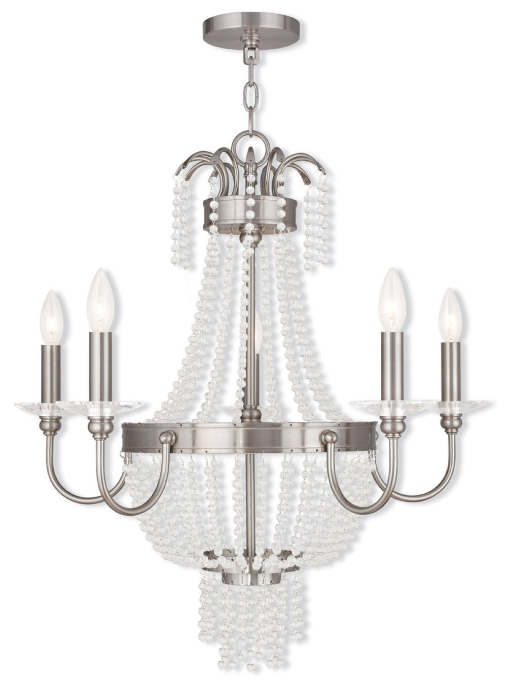 HomeRoots Five Light Dimmable Chandelier – Modern Cylinder Shades for Dining Rooms, Foyers, and Bedrooms 687731