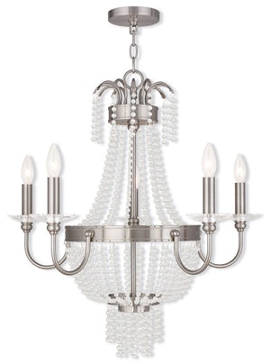 HomeRoots Five Light Dimmable Chandelier – Modern Cylinder Shades for Dining Rooms, Foyers, and Bedrooms 687731