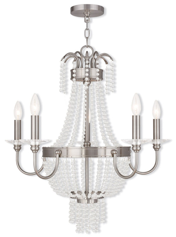HomeRoots Five Light Dimmable Chandelier – Modern Cylinder Shades for Dining Rooms, Foyers, and Bedrooms 687731