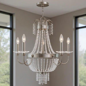 HomeRoots Five Light Dimmable Chandelier – Modern Cylinder Shades for Dining Rooms, Foyers, and Bedrooms 687731