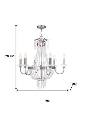 HomeRoots Nickel Six-Light Metal Chandelier with Clear Cylinder Shades – Modern Dimmable Elegance for Any Room 687733