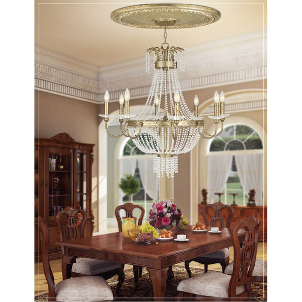 HomeRoots Gold Eight-Light Dimmable Chandelier with Elegant Cylinder Shades for Modern Home Décor & Lighting 687734