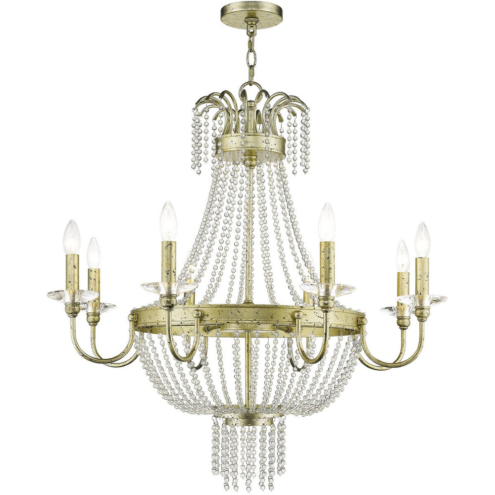 HomeRoots Gold Eight-Light Dimmable Chandelier with Elegant Cylinder Shades for Modern Home Décor & Lighting 687734