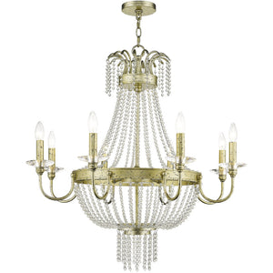 HomeRoots Gold Eight-Light Dimmable Chandelier with Elegant Cylinder Shades for Modern Home Décor & Lighting 687734