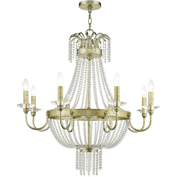 HomeRoots Gold Eight-Light Dimmable Chandelier with Elegant Cylinder Shades for Modern Home Décor & Lighting 687734