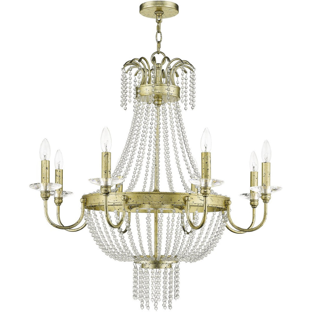 HomeRoots Gold Eight-Light Dimmable Chandelier with Elegant Cylinder Shades for Modern Home Décor & Lighting 687734