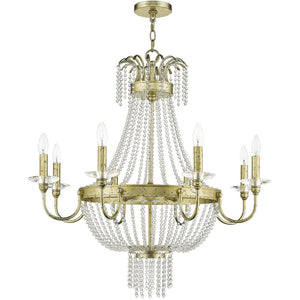 HomeRoots Gold Eight-Light Dimmable Chandelier with Elegant Cylinder Shades for Modern Home Décor & Lighting 687734