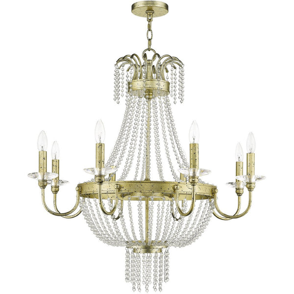 HomeRoots Gold Eight-Light Dimmable Chandelier with Elegant Cylinder Shades for Modern Home Décor & Lighting 687734